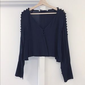 Zara Tops - Navy Zara cropped blouse with button details Zara Tops - Navy Zara cropped blouse with button details